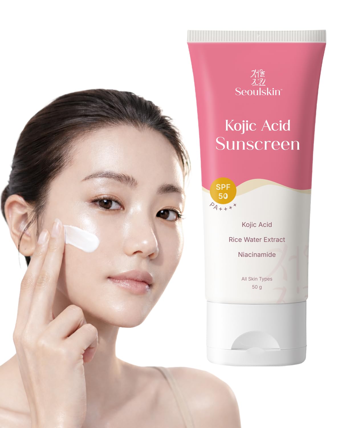 Seoulskin Kojic Acid Sunscreen SPF 50 PA ++++ | Helps Fade Dark Spots & Pigmentation | Non – Sticky & Non- Greasy | No White Cast | Broad Spectrum UVA & UVB Protection | All Skin Types | For Men & Women | Lightweight Korean Sunscreen | 50 g-image-10