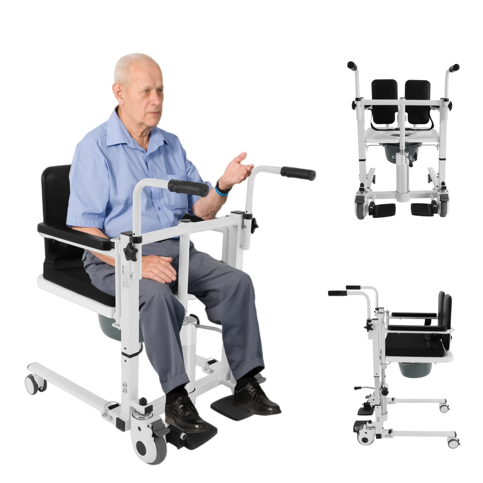 Hydrauliczny podnośnik pacjenta z oparciem 180°, krzesło transferowe 150 kg