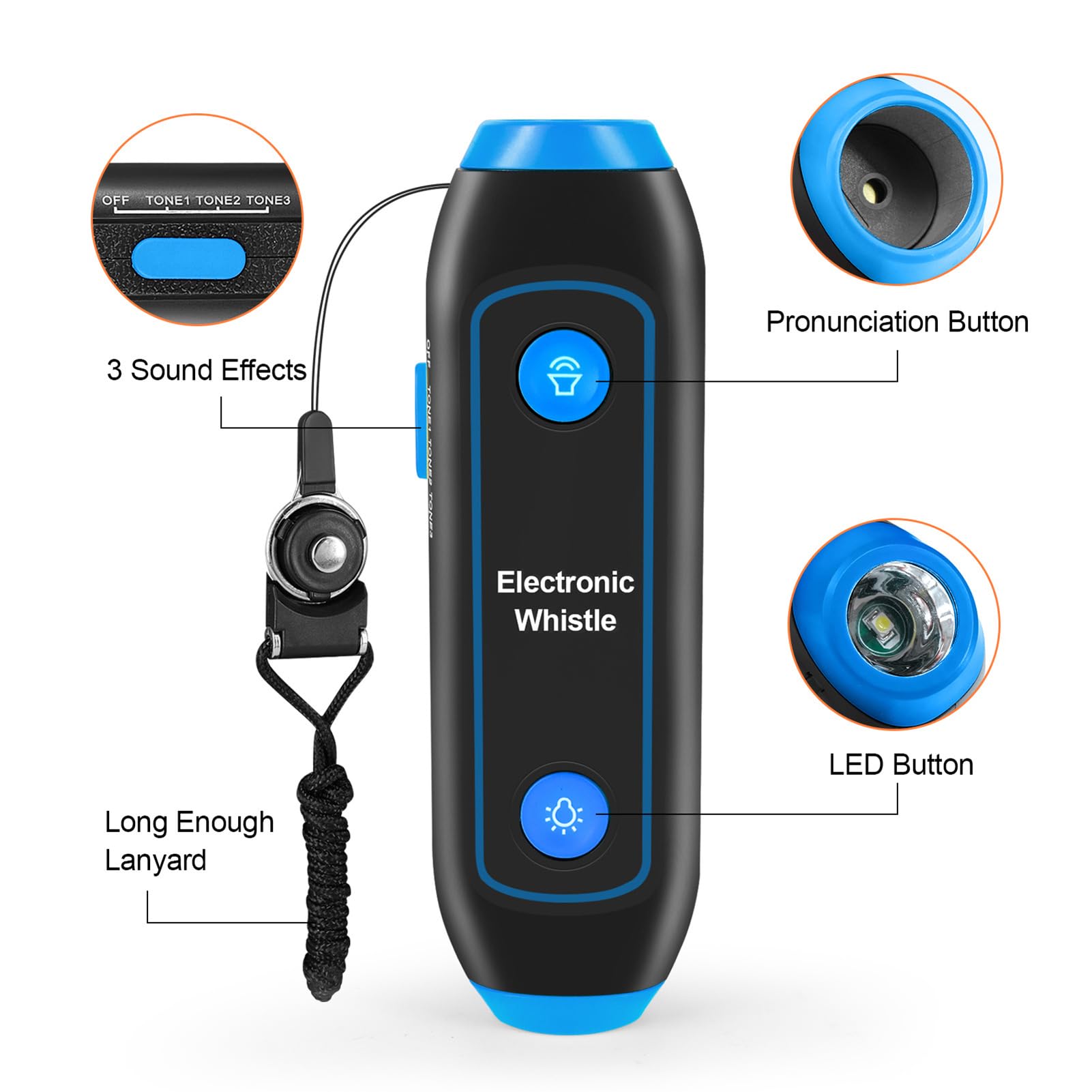 Silbato Electrónico de 4 Piezas, Sonidos Fuertes, Silbato de 120-150 DB con Luz SOS y Cordón, Eléctrico de Mano para árbitro, Profesor de Educación Física,