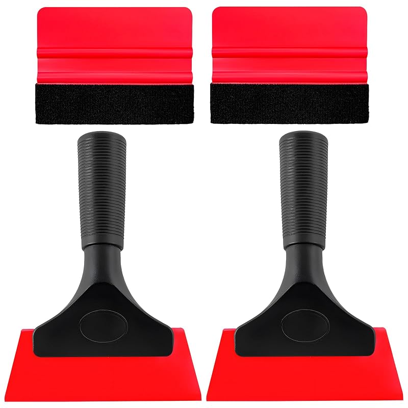 Kit de Ferramentas para Aplicação de Insulfilm Yourkar com Rodos de Plástico e Feltro, 4 Peças, Vermelho
