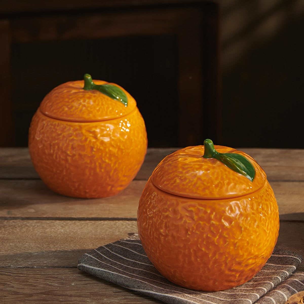 Ceramic Orange Candy Jar Food Storage Container with Lid, Airtight Tea Canister for Home Kitchen Organization, Decorative Snack Holder for Office and Pantry