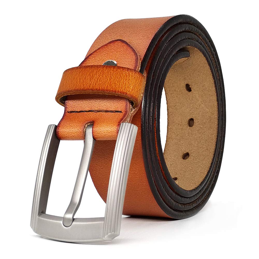 Jinghao Men's Brown A16 Dress Belt Pin Buckle Belts Genuine Leather Belt Size S-6Xl (5Xl 49"-51" Length 140Cm, )