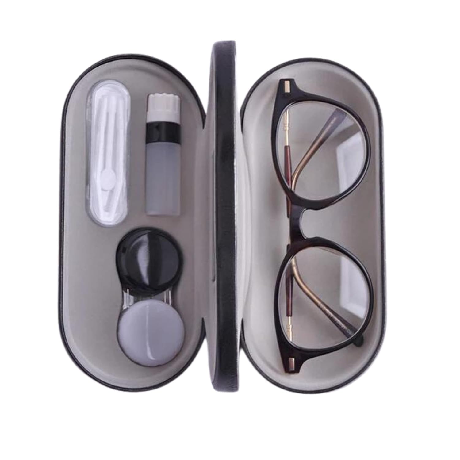 Unisex Protective Case for Sunglasses, Spectacles + Contact Lenses | Hard Lens Case | Two Sided Storage with Mirror, Black-picture-43