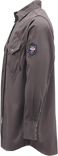 Miniatura 70 de BOCOMAL FR Shirts 6.25oz Camisas de soldadura ligeras Camiseta ignífuga para hombre ignífuga Rojo/Blanco,Gris,claro,Azul marino con broche
