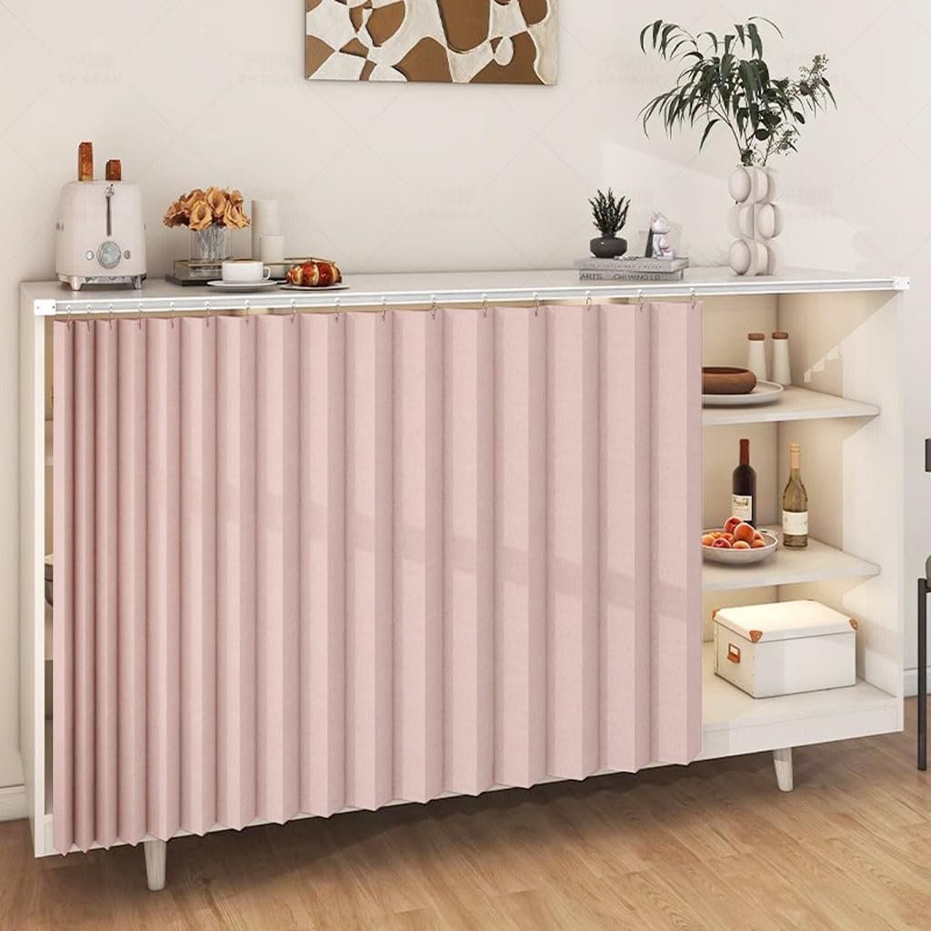 Custom Cabinet Curtains, Kitchen Counter Privacy Curtains for Kitchen/Bookshelf/Wardrobe-Pink- W70cmxH100cm