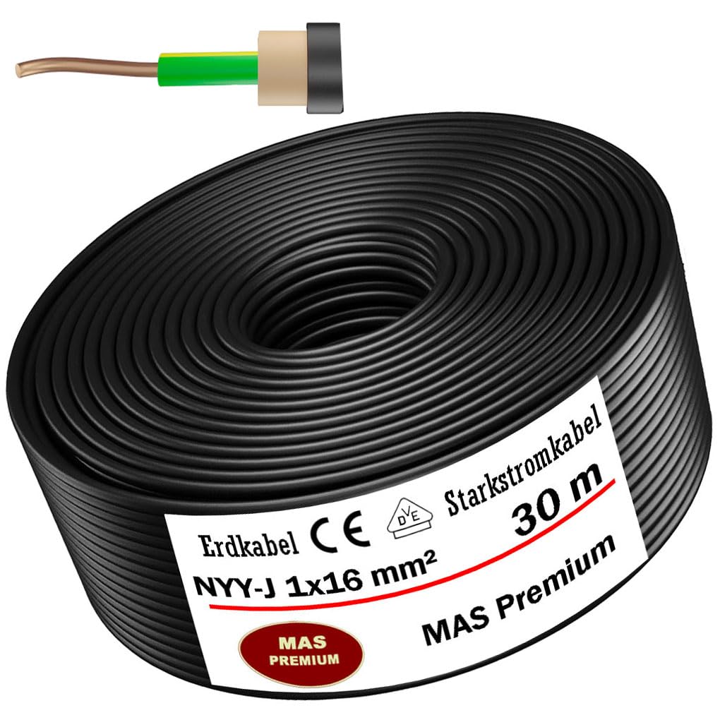 MAS Premium Cable subterráneo de 5 a 100 m, NYY-J 1 x 16 mm², anillo de cable eléctrico para instalación al aire libre, tierra (30 m)