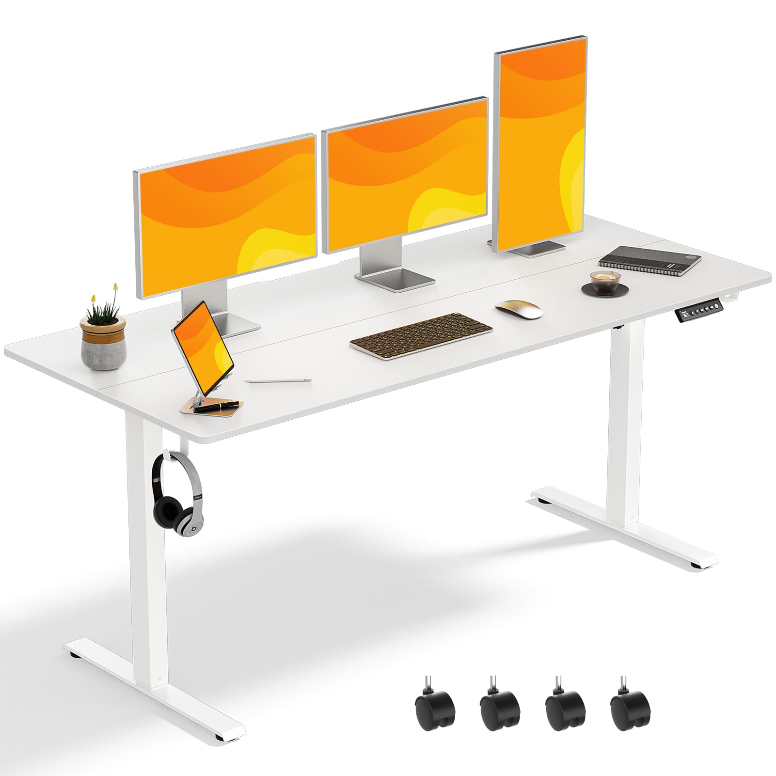 VVENACE 63 x 28 Inch Electric Standing Desk Adjustable Height, Sit Stand Desk, Stand up Desk for Home Office, Computer Workstation (Spliced Desktop,White)