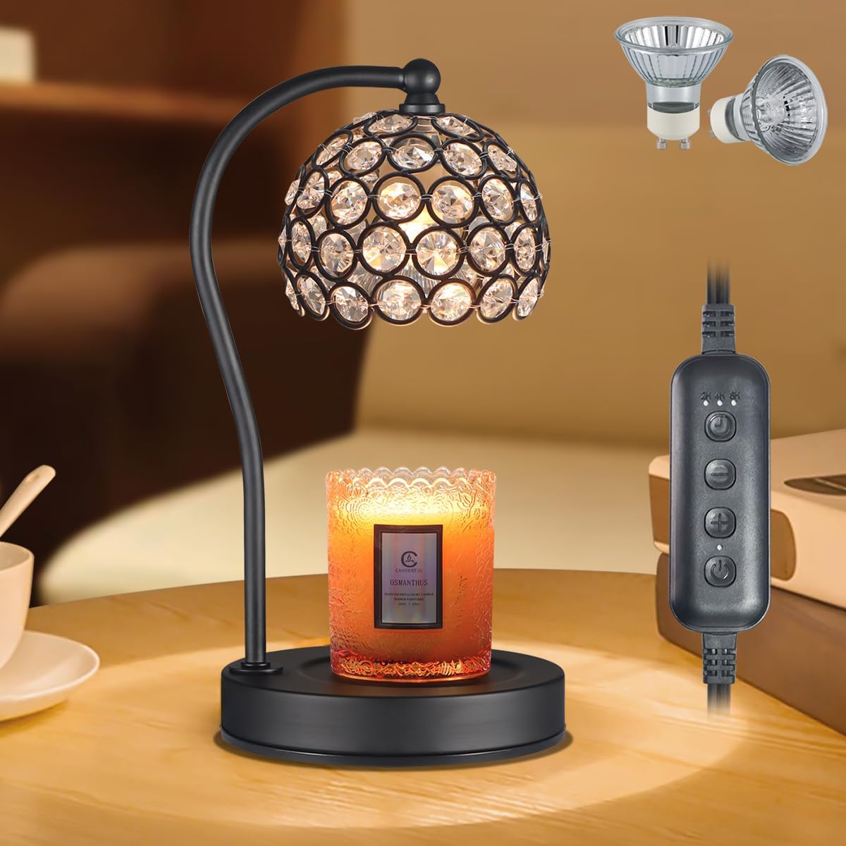 Dimmable Candle Warmer Lamp with Timer Adjustable Height for Scented Jar Candles Electric Candle Wax Melt Warmer for Home Decor Christmas Birthday Gifts for Women Mom(Sunflower+Dragonfly)