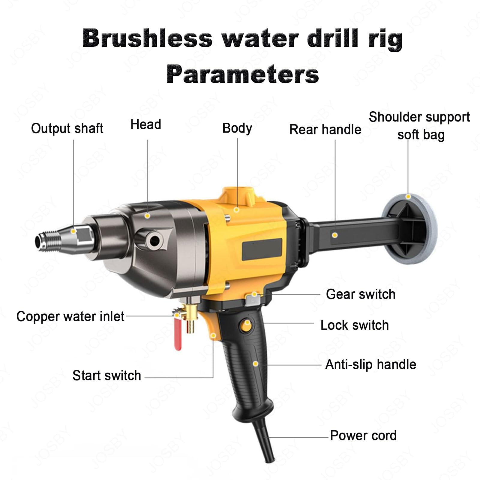 Set di utensili per trapano senza spazzole, macchina per foratura di condizionatori d'aria da 1800 W, con pompa dell'acqua e 2 punte da trapano, regolazione a tre velocità da 1250 a 2100 giri/min