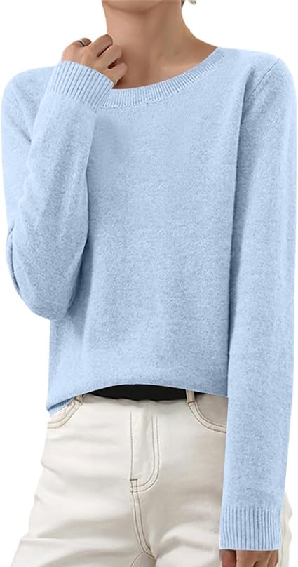 OIOLOYJM Fall Cashmere Sweaters for Women 2025 Crewneck Long Sleeve Tops Knitted Pullovers Lightweight Merino Wool Sweater