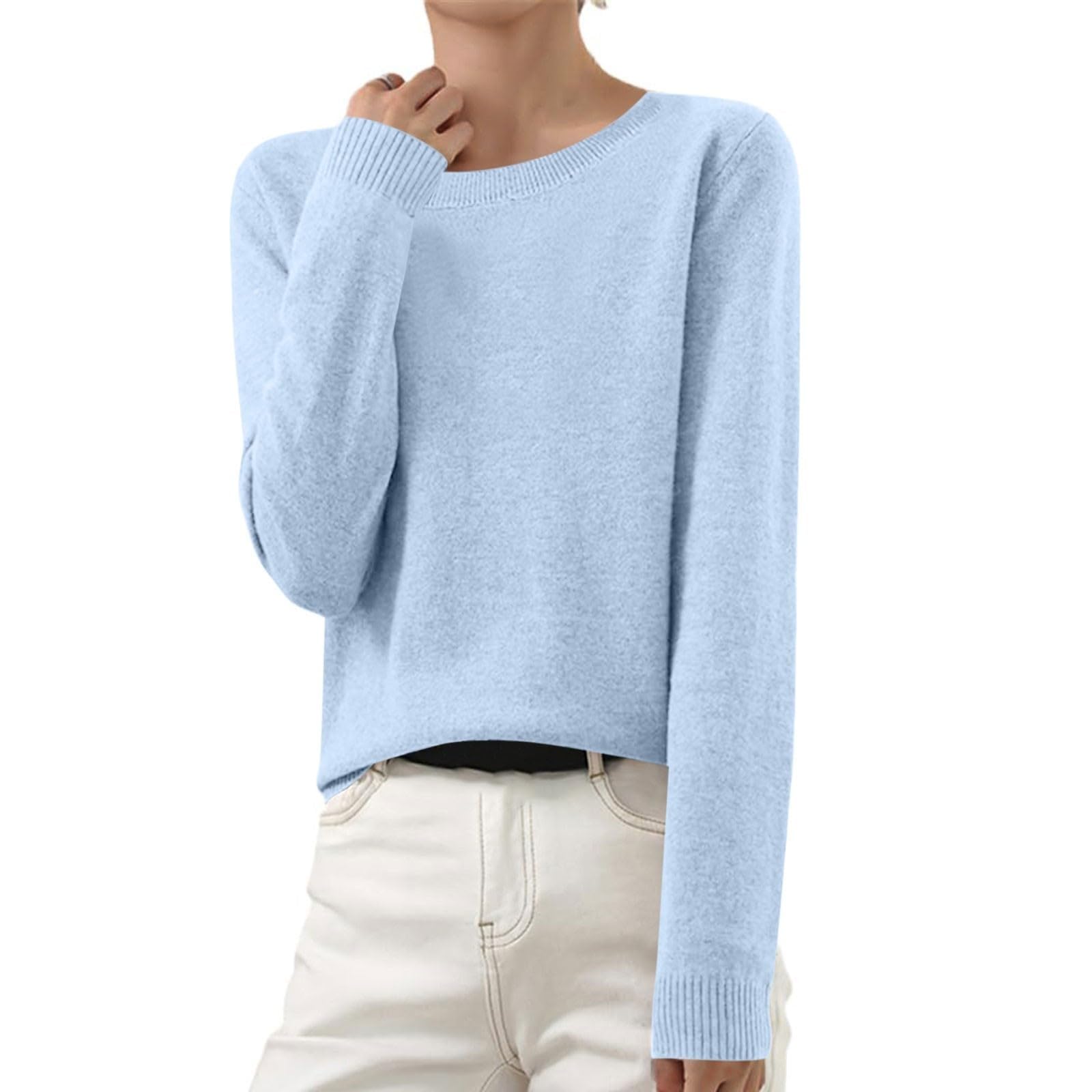OIOLOYJM Cashmere Sweaters for Women 2026 Crewneck Long Sleeve Tops Knitted Pullover Lightweight Merino Wool Sweater