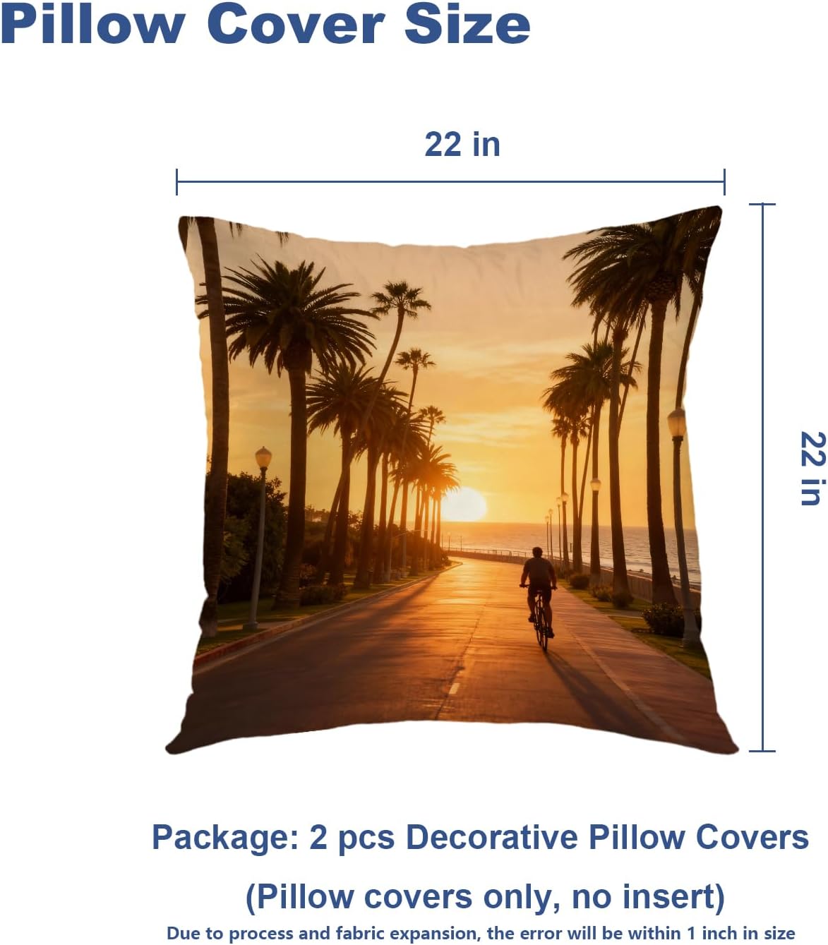 Batmerry Palm Blue Throw Pillow Covers, Beverly Hills California Palm Decorative Pillow Covers Digital Printing Blended Fabric for Couch Sofa Bed Invisible Zipper 22X22 in(Set of 2)