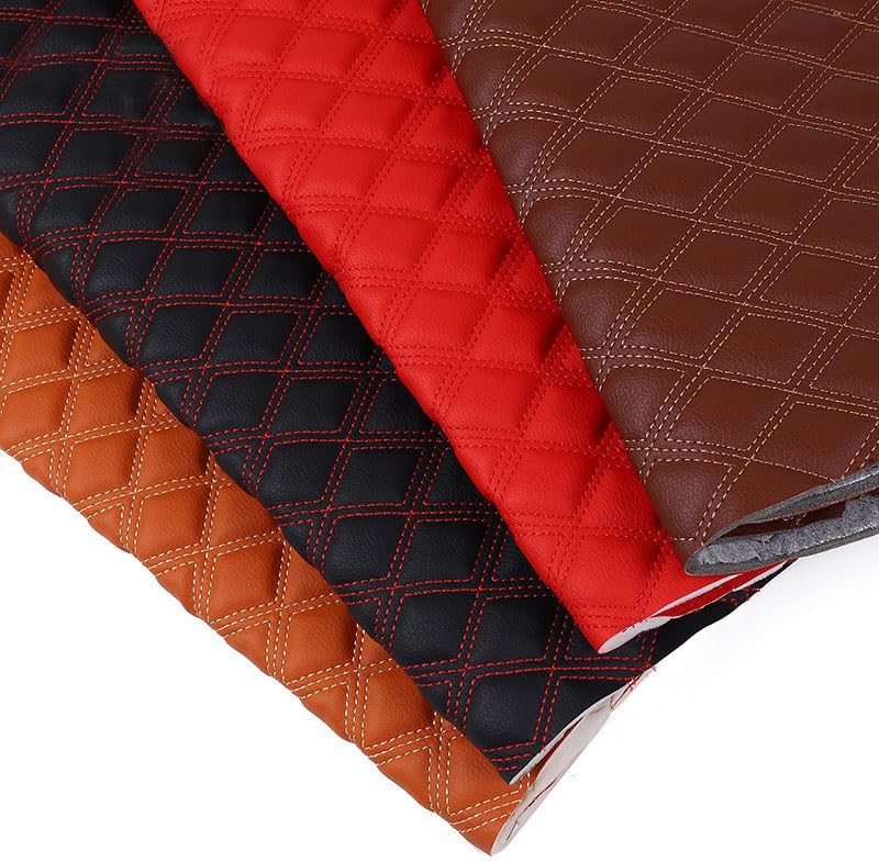 Quilted Foam Vinyl Fabric Simple Stripe Diamond Pattern Thick Sponge Backing for Furniture Upholstery, Car Headliner, Headboards,DIY Projects, 39x61 inch (Black&red)