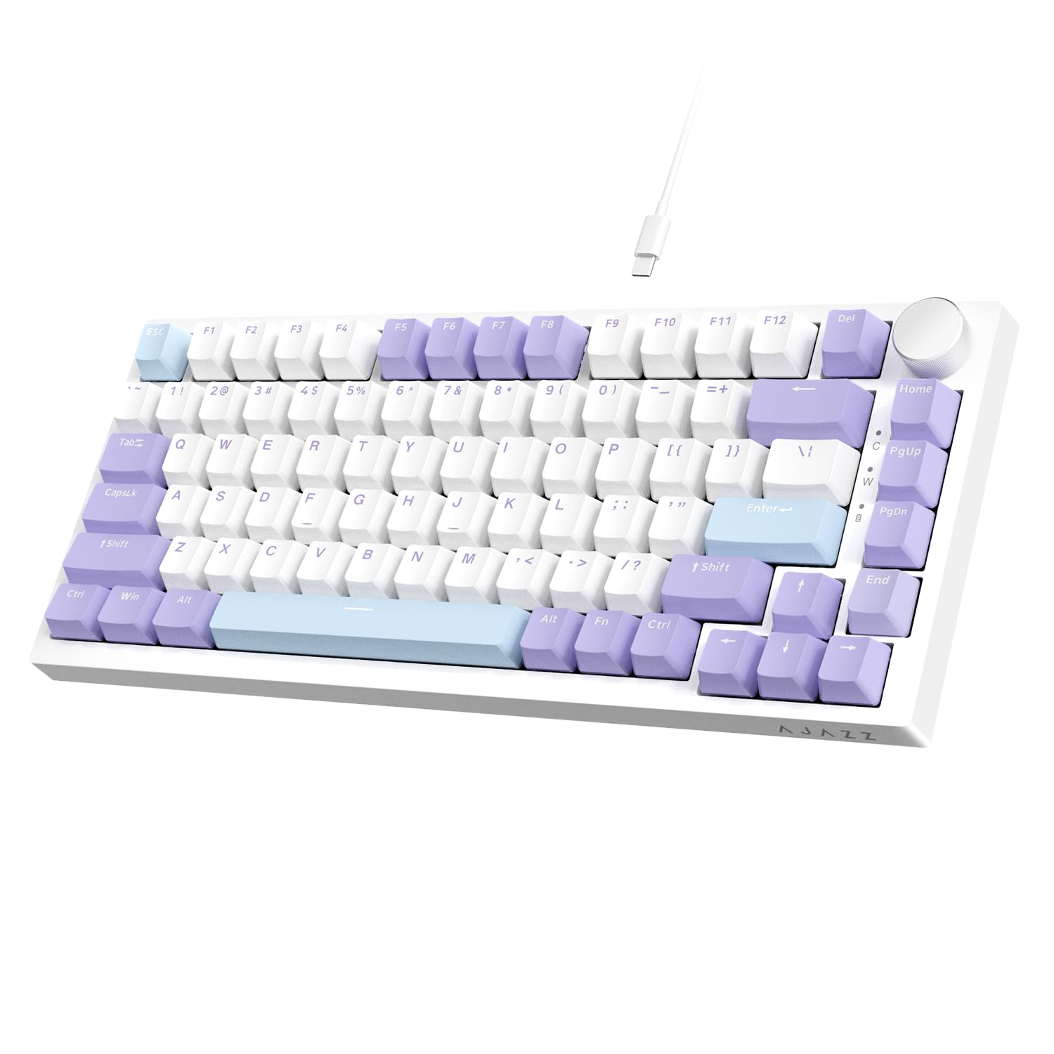 A.JAZZ AK820 Wired Mechanical Keyboard Sea Salt Axis Metal Knob 75% 82 Keys Hot Swappable Ghost Anti-Ghost RGB Backlight Gasket Structure TT 5 Layer Silencer PBT Key Cap OEM Customized Shaft Work for