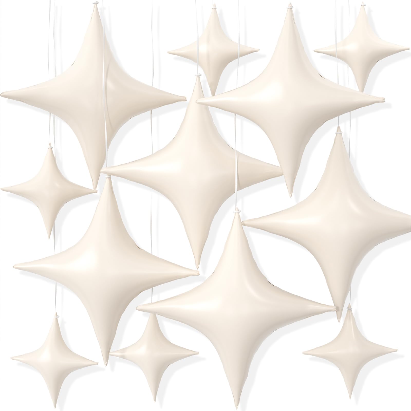 Dagelar 12PCS Star Balloons, 26/10 Inch Star Foil Balloons, Metallic Four Pointed Stars Balloon for Birthday Baby Shower Graduation Wedding Anniversary New Year Party Decorations, Cream