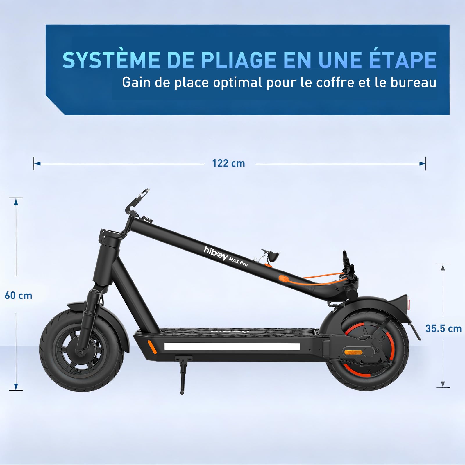 Hiboy Max Pro Trottinette Électrique Adulte, Moteur Bosch 500W (Pic 700W), Autonomie Jusqu'à 75KM, Batterie 48V 14.5Ah, Pneus Gonflables 11", Double Suspension et Système de Freinage, Vitesse 25KM/H