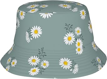 قبعة صغيرة من ديزي Green Chrysanthemum Flower Bucket Fashion Sun Cap قابلة للتعبئة قبعة صياد في الهواء الطلق للنساء والرجال