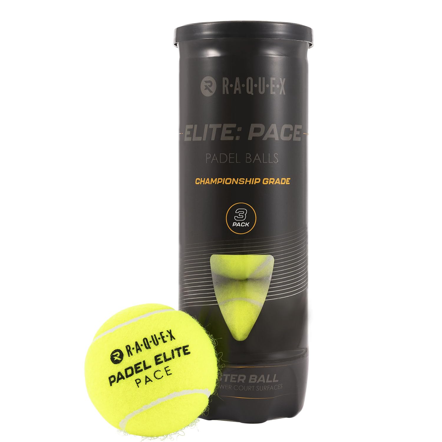 Raquex Elite Padel Balls - 3, 6, 9 or 120 Balls - Two Pressure/Speed Options - For All Court Surfaces - FIP Approved (Elite Pace)