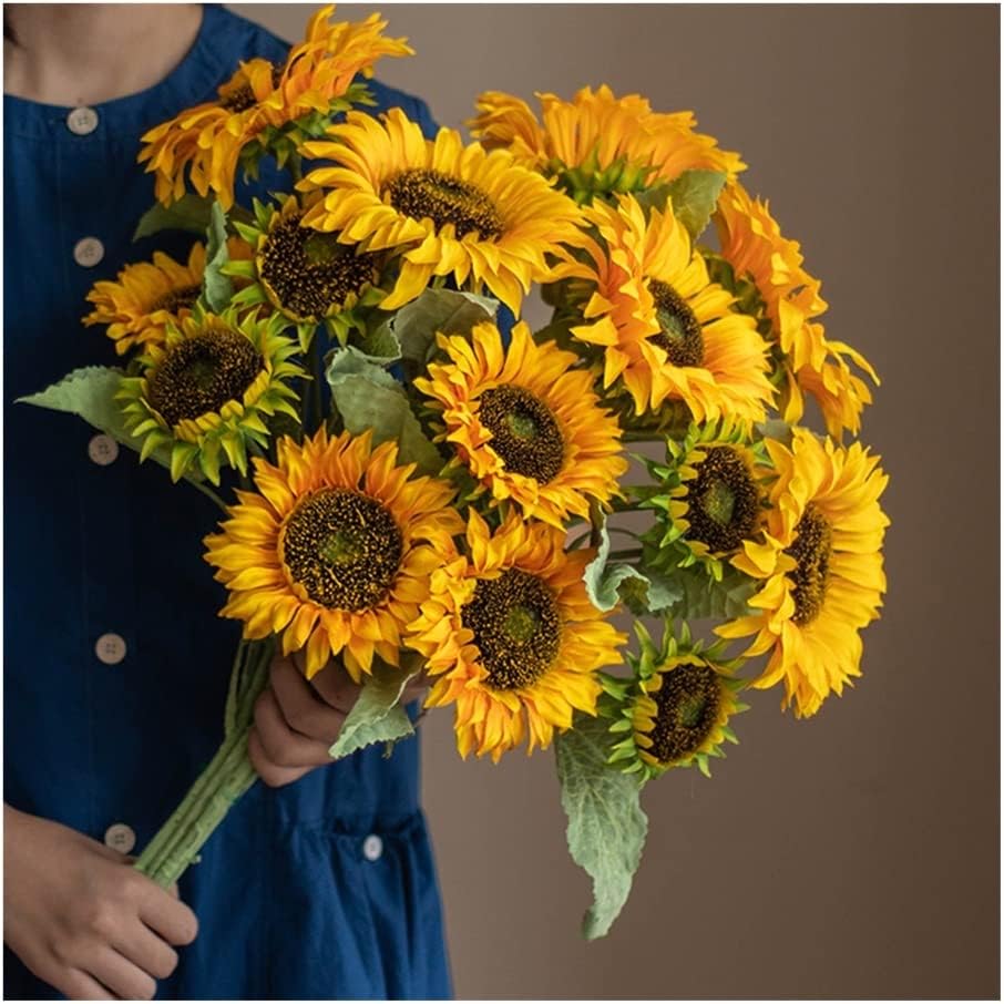 Artificial Flowers Realistic Artificial Flowers, Simulation Long Stems Sunflowers for Wedding Party Bouquet Table Centerpieces Home Decor Exquisite (Color : 1 sprig of Three Sunflowers)