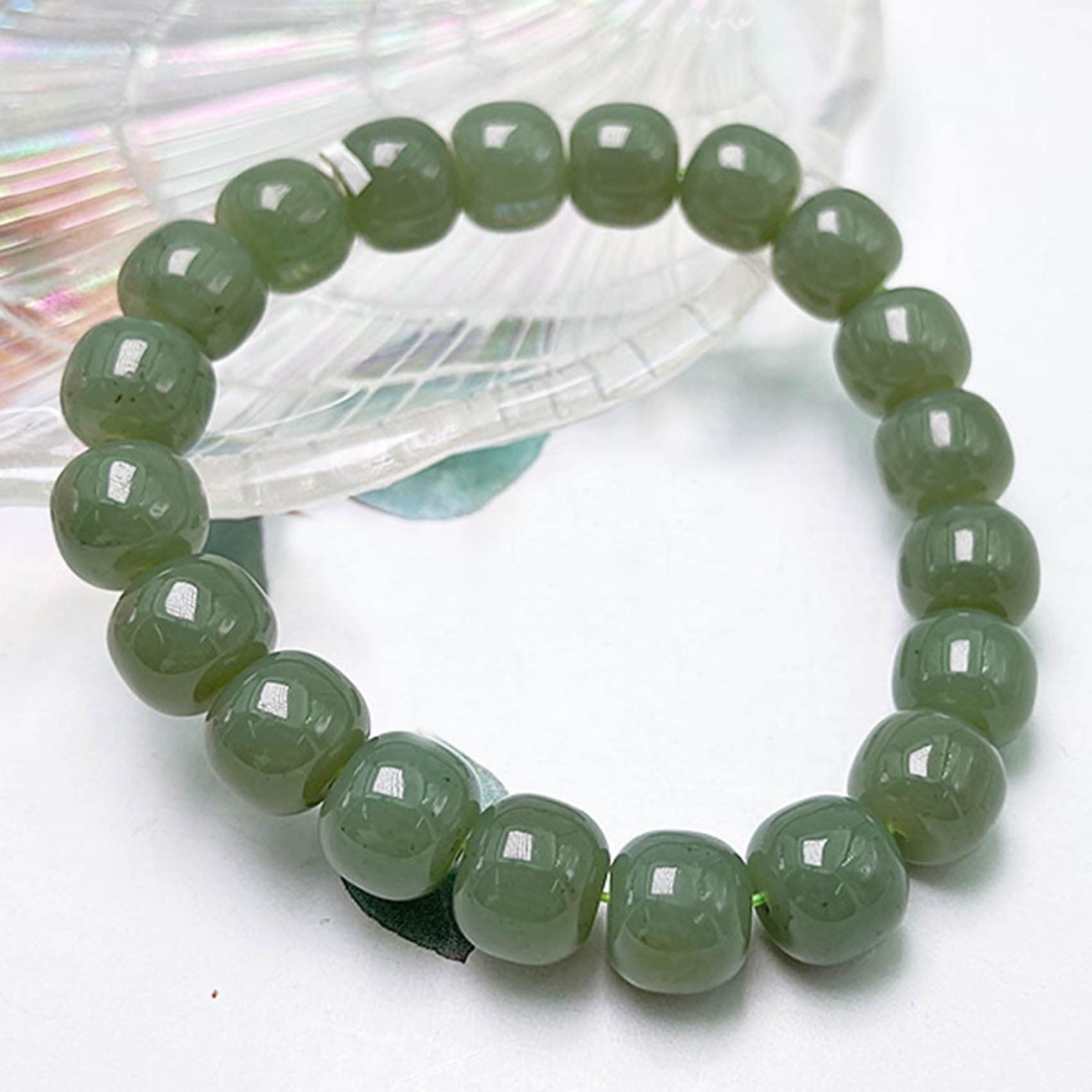 Bracciale Feng Shui Bracciale in Giada Naturale Bracciale Elastico con Perline 9 * 10 mm Bracciale Vintage Porta Fortuna Talismano Pietra Bracciale in Giada Verde per Donne Uomini Amuleto Attira