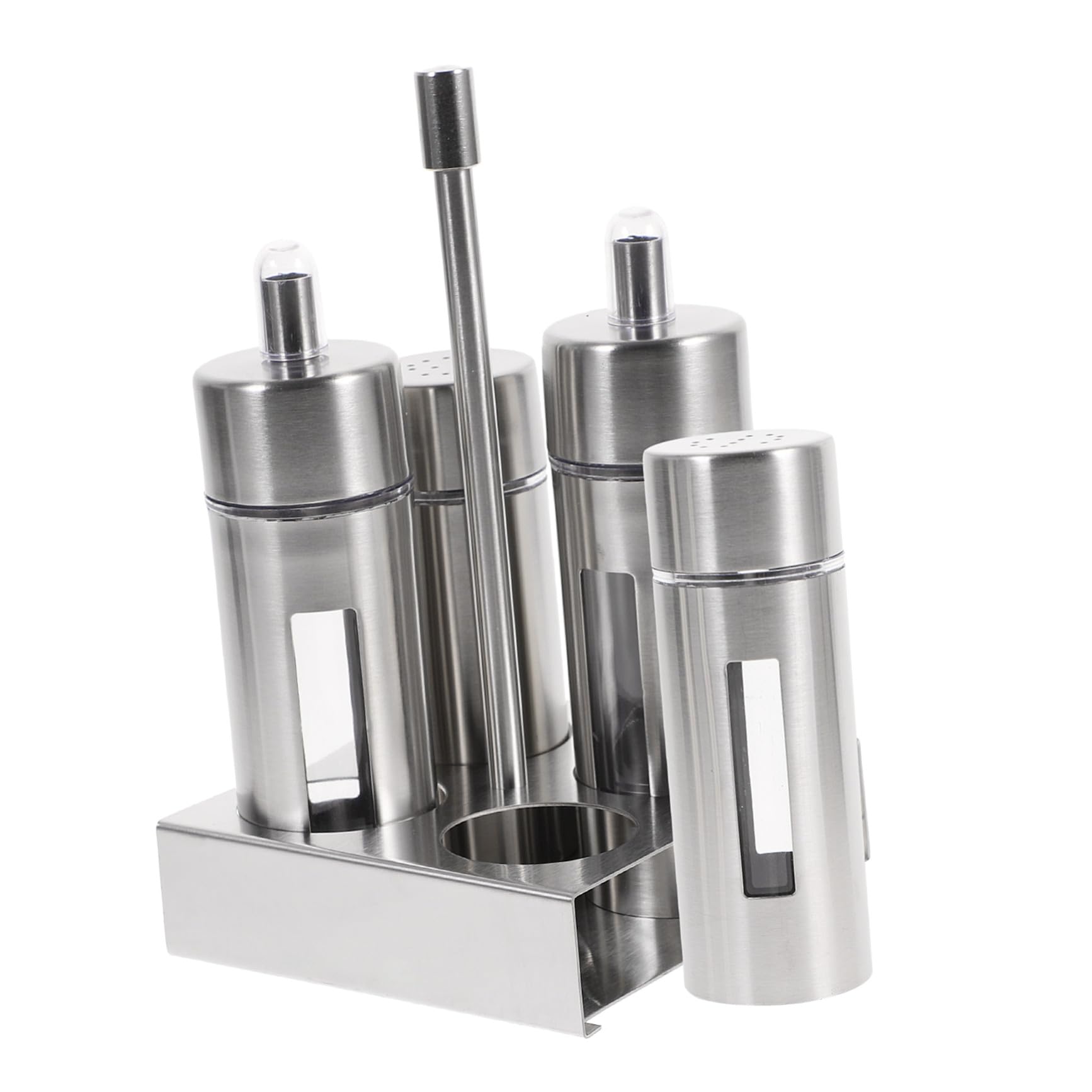 Alipis Juego de 4 Botellas de Condimento de Acero Inoxidable Cuerpo Transparente y Diseño Extraíble, Fácil de Verter, Adecuado para Cocina y Hogar