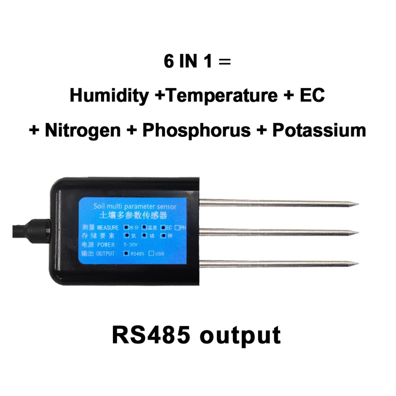 Medidor de Suelo Transmisor de Suelo Integrado RS485 7 en 1, Sensor de Temperatura, Humedad, EC, NPK y pH(6 IN 1 NPK-EC-H-T)