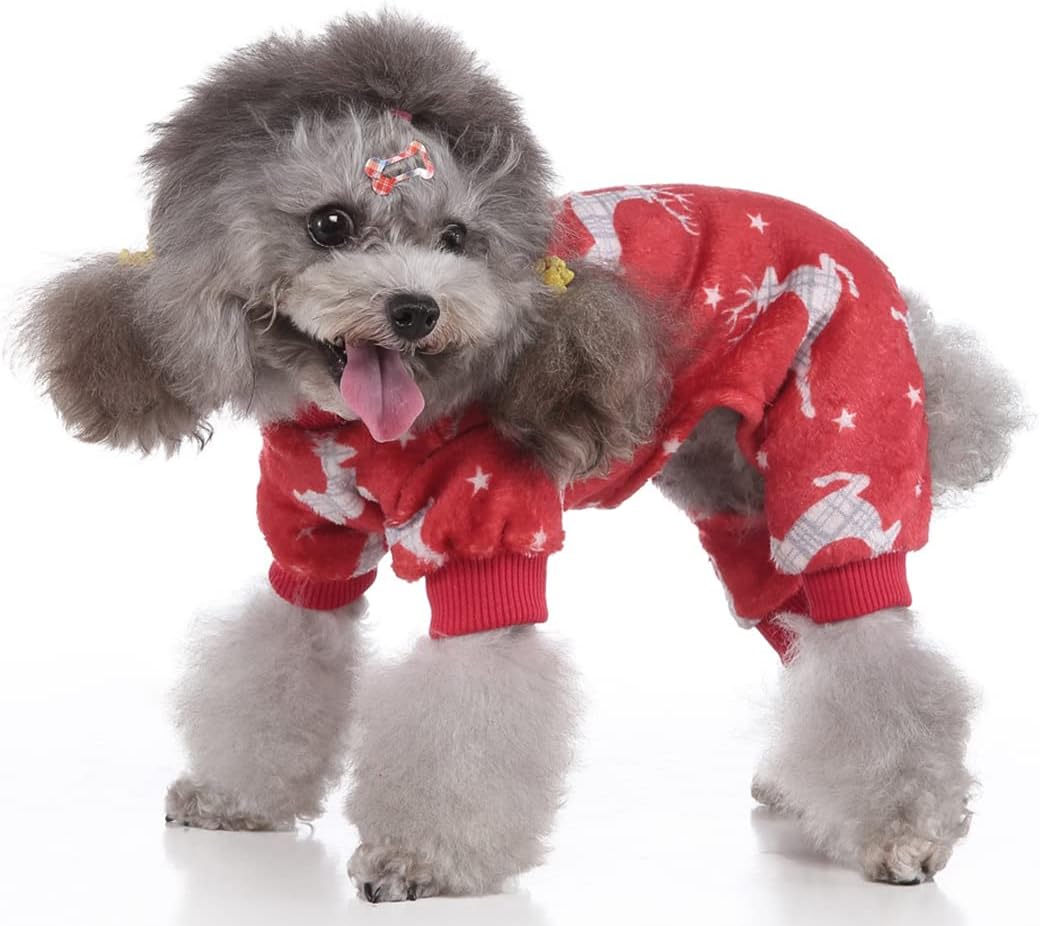XIAOYU Christmas Dog Pajamas, Soft, Warm, for Pets Cat Clothing, Winter Vacation, Costumes for Small Dogs Cats, Christmas Deer, M - Image 4