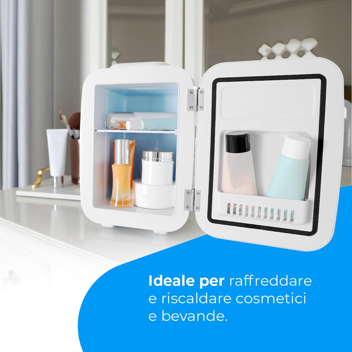 NK Mini frigorifero portatile, 4 litri di capacità, funzionamento 12 V-220 V, funzione raffreddamento e riscaldamento, per cosmetici e bibite