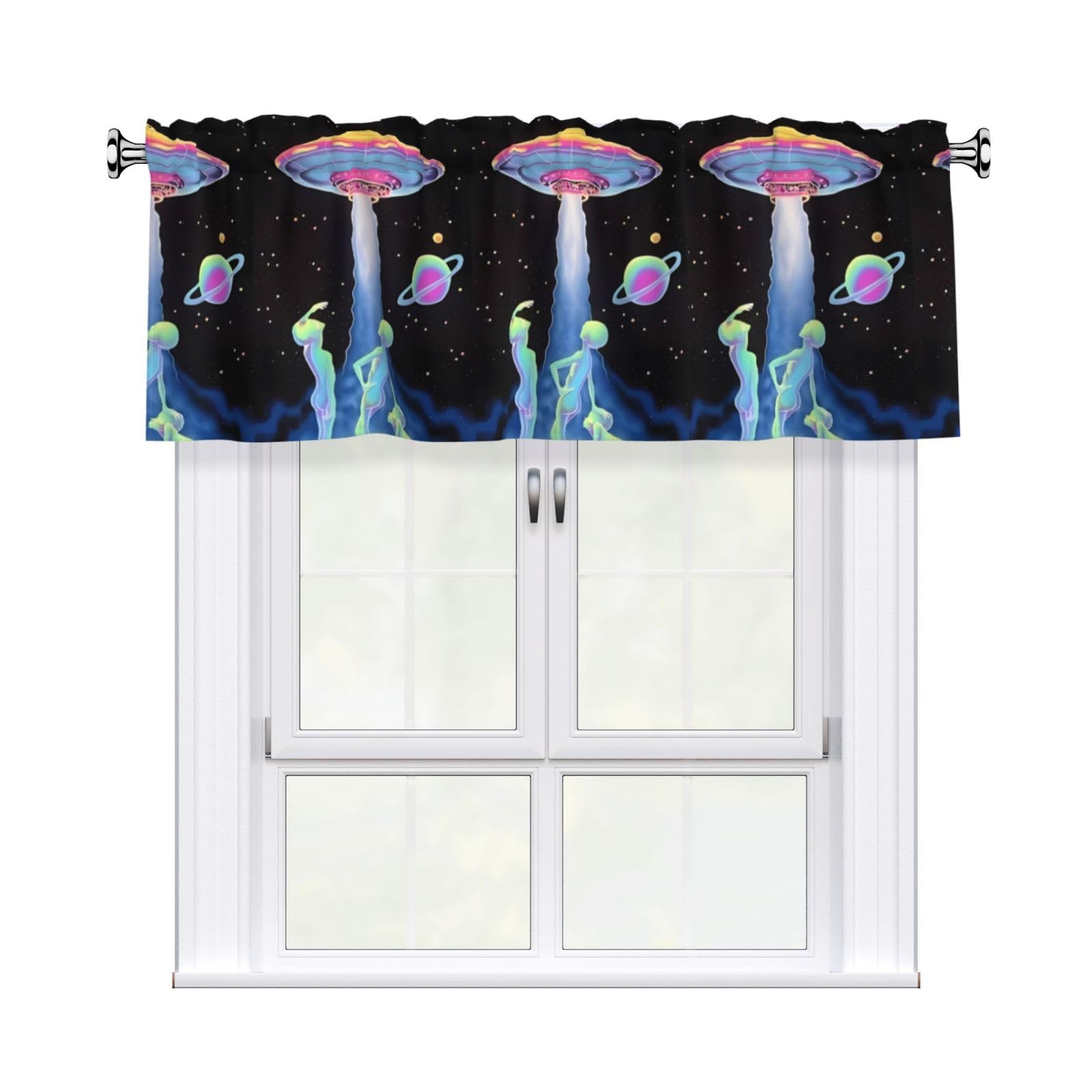 WHJDPP spaceship Prints Charming Kitchen Window Cover – 54x18 Inch Peach Skin Valance with Decorative Print