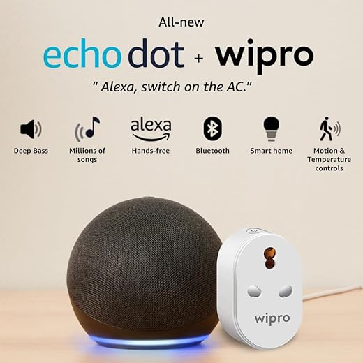 Amazon Echo Dot (5th Gen, Black) Combo with Wipro 16A Smart Plug