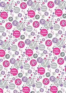 2 Sheets 30th Birthday Wrapping Paper Age 30 Birthday Gift Wrap Female Pink, Lilac and White (PA)