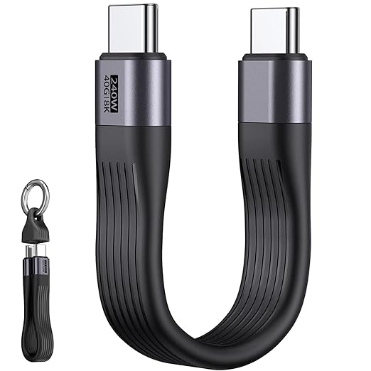 USB C Short Charge Cable 5.11" PD 240W 1 Pack Keychain Cord USB 4.0 40Gbps 8K 60Hz Video Display Thunderbolt 3/4 for MacBook Android Auto External SSD Type C (Black)