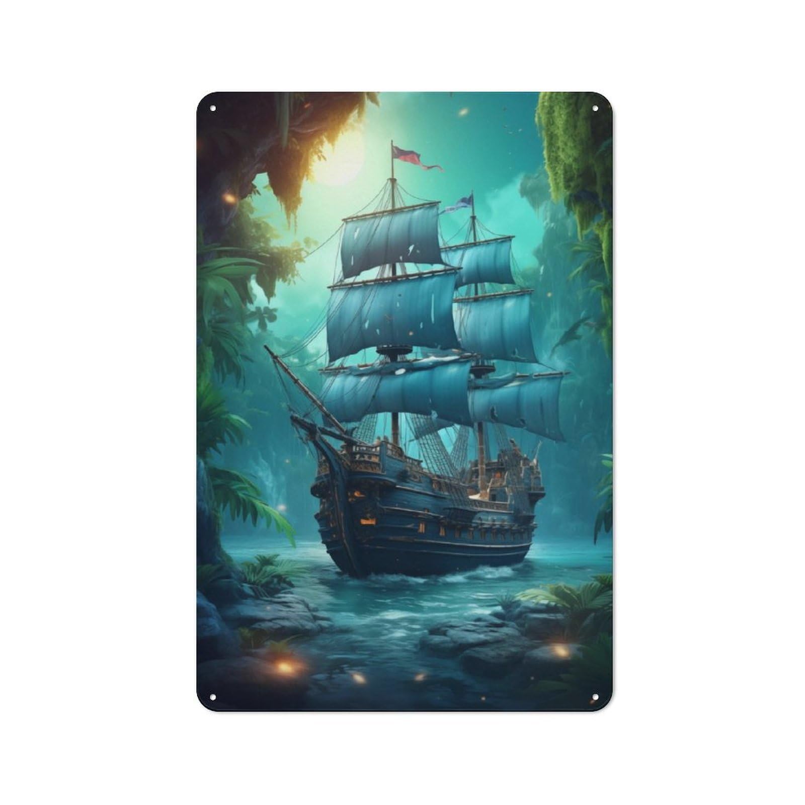 Junmoney Fantasy Pirate Ship Vintage Tin Sign 30X20cm With For Guest Room Or Hallway, Suited To Wall Displays In Guest Rooms And Hallways