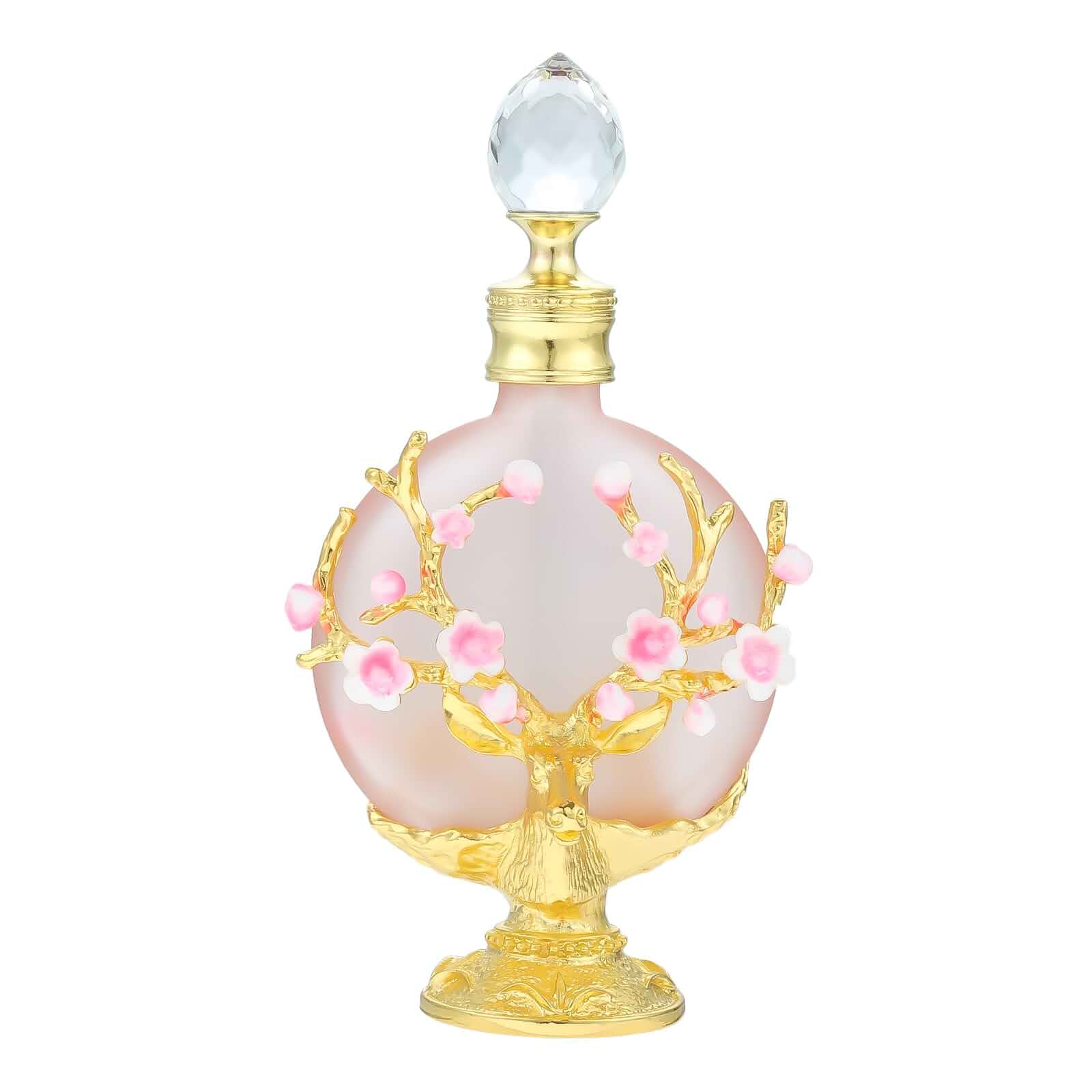 Yetaha Pink Cherry Blossom Crystal Glass Essential Oil Perfume Bottle Vintage empty decorative vial, elegant home ornament & sweet gift for women ladies