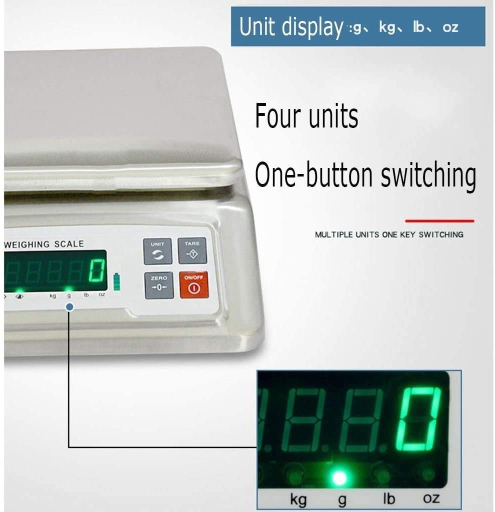 Elektronische Küchenwaage， wasserdicht， 30 kg/0，5 g， Edelstahl， IP68， präzise Digitale Waage， Industriewaage， Tara- und Nullfunktion， für Portopakete，Silver-3kg/0.5g