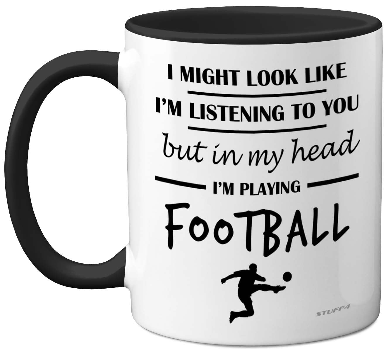Stuff4 Football Gifts - in My Head I'm Playing Football Mug - Funny Gift for Footy Players, Footie Lover Presents, 11oz Ceramic Black Premium Mugs Novelty Cup
