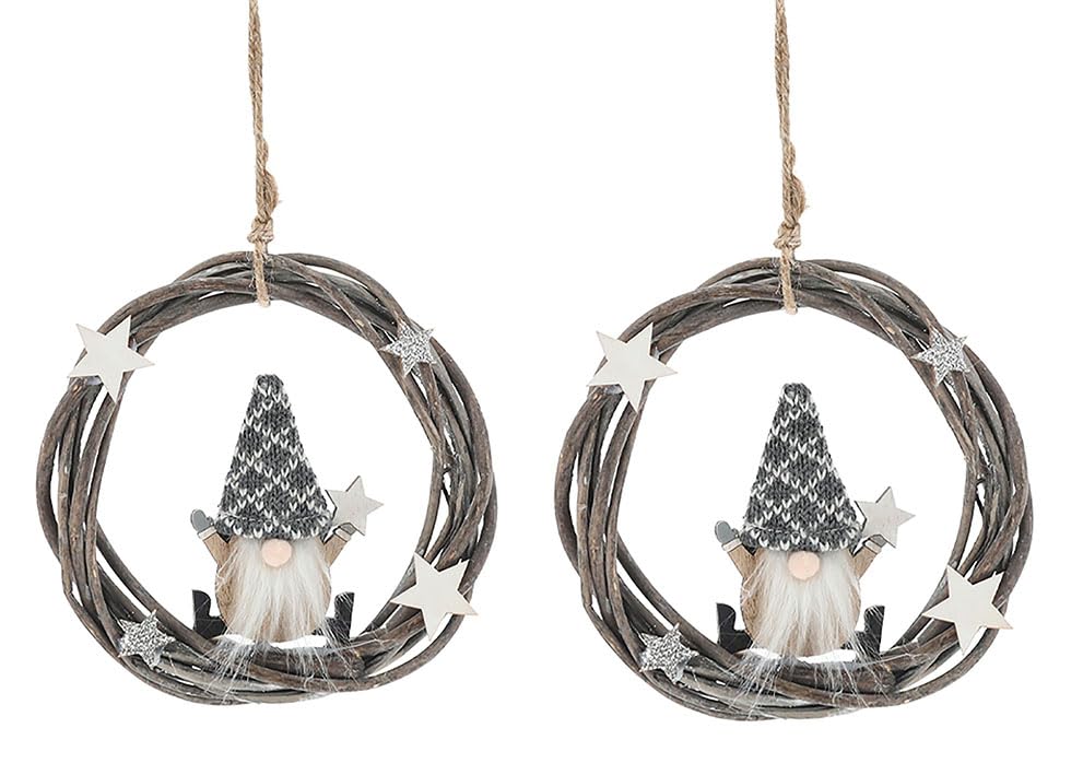 KAMACA 2er Set Weidenkranz mit Wichtel sitzend Weihnachtsfiguren aus...