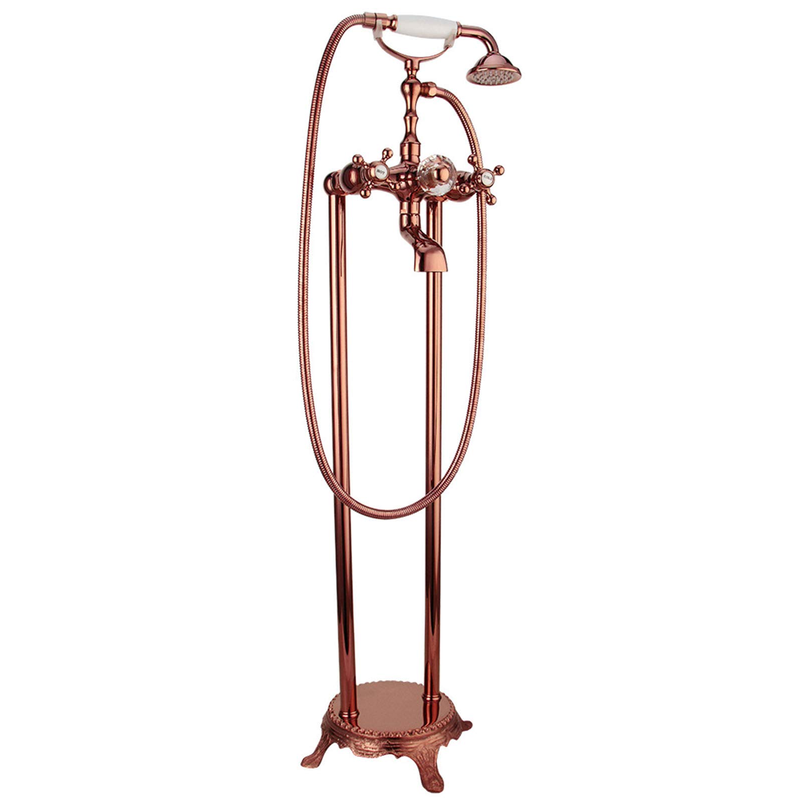Robinet de baignoire autoportant or rose mitigeur de bain sur pied avec douchette - 8