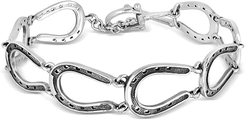 Miniatura 2 de WithLoveSilver - Pulsera de plata de ley 925 con 8 herraduras, estribo, caballo ecuestre, eslabones ecuestres, 7.5 pulgadas