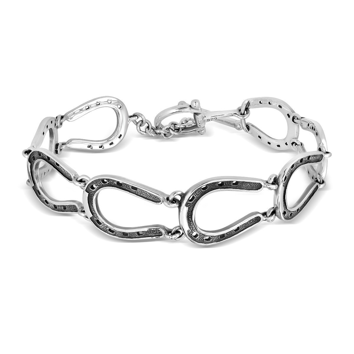 WithLoveSilver Sterling Silver 925 Charm 8 Horseshoes Stirrup Horse Equestrian Link Bracelets 7.5 Inches, Silver,Black - Image 2