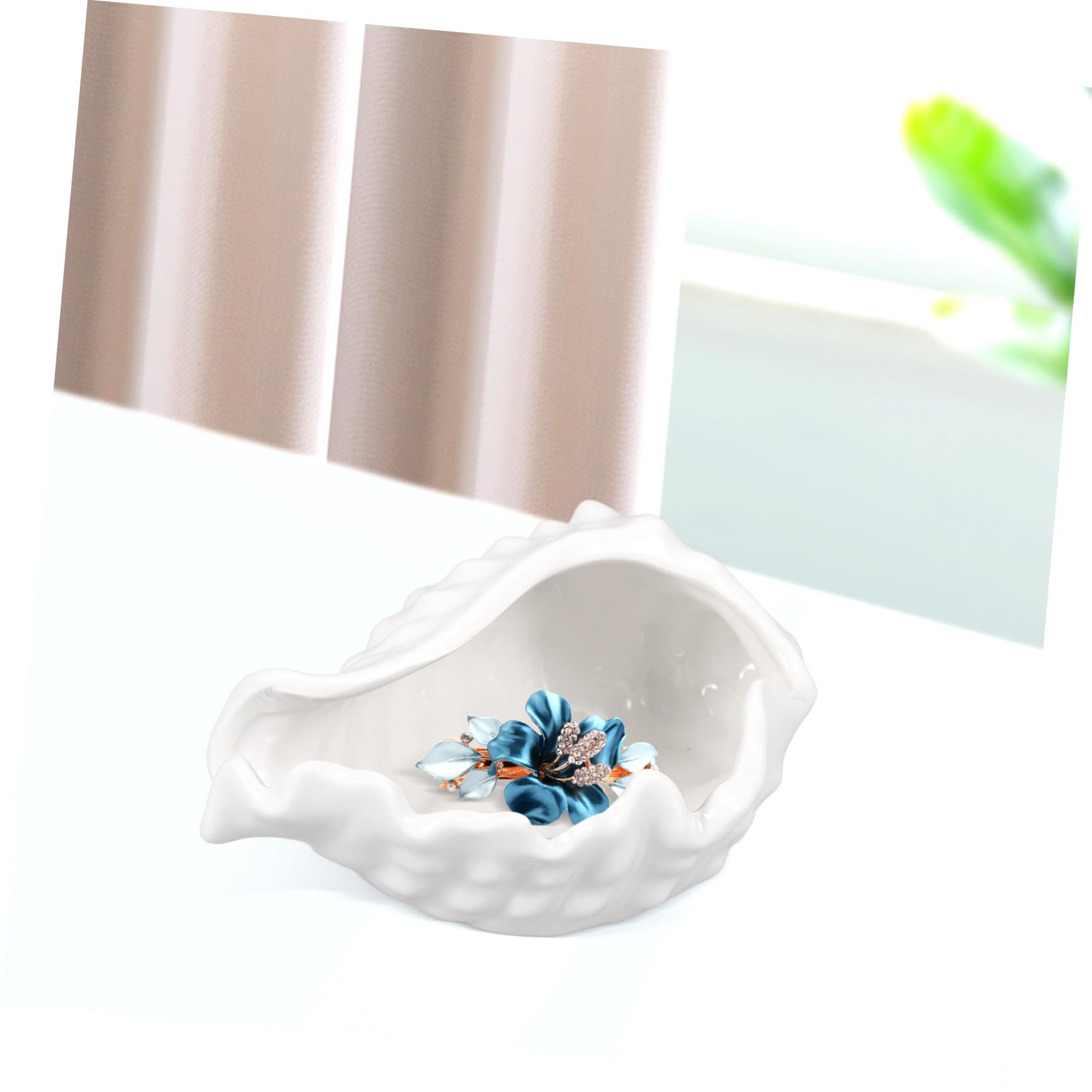 Keramik Schmuckschale Muschelform Weiß Schmucktablett für Ringe Ohrringe Halsketten Dekoratives Aufbewahrungs und Präsentationstablett für Zuhause und Schminktisch