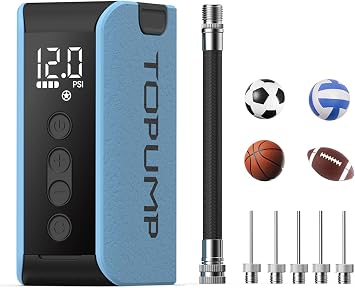 TOPUMP Electric Ball Pump with Inflation & Deflation, Portable Rechargeable Ball Pump with Pressure Gauge Max 20PSI, Suitable for Basketball, Soccer, Volleyball and Rugby