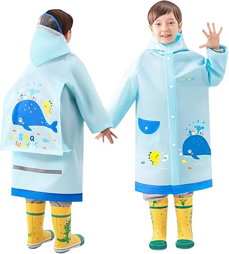 Chaqueta impermeable para niños de 6 a 13 años, poncho de lluvia de dibujos animados con funda para bolsa escolar, ciclo de campamento al aire libre