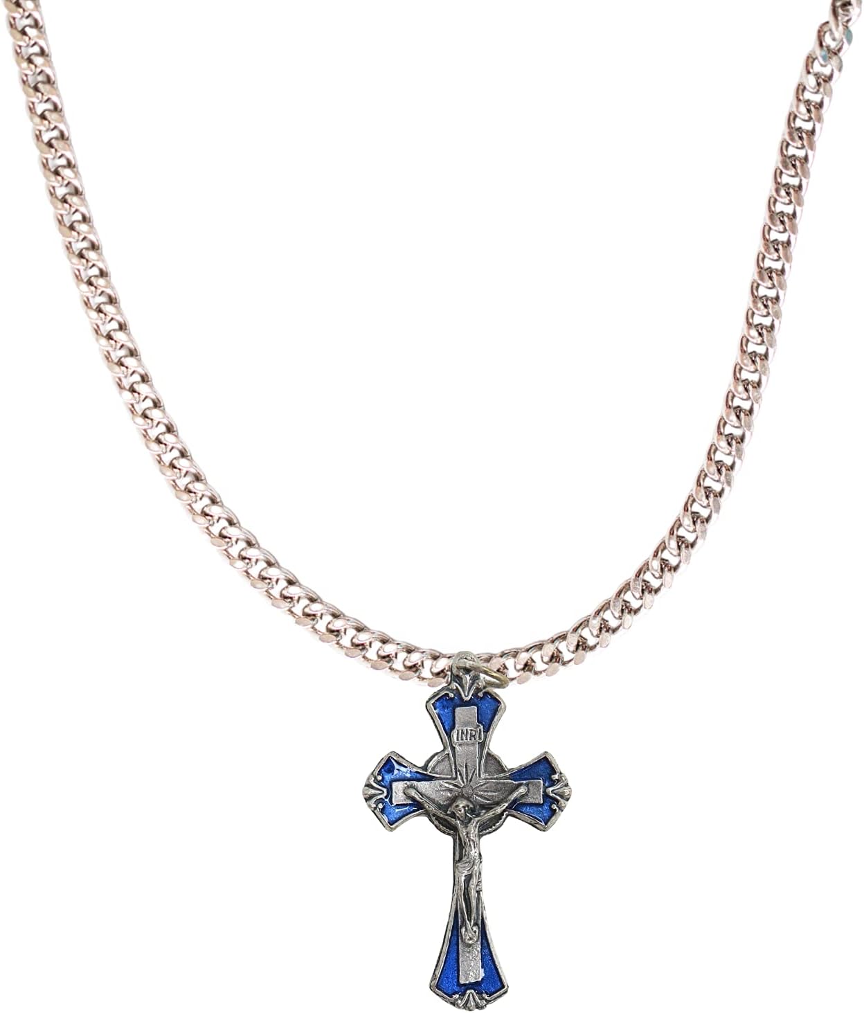 Bulk Lot of 3 Oxidized Silver Blue Enamel Cross 1 3/4" INRI Crucifix