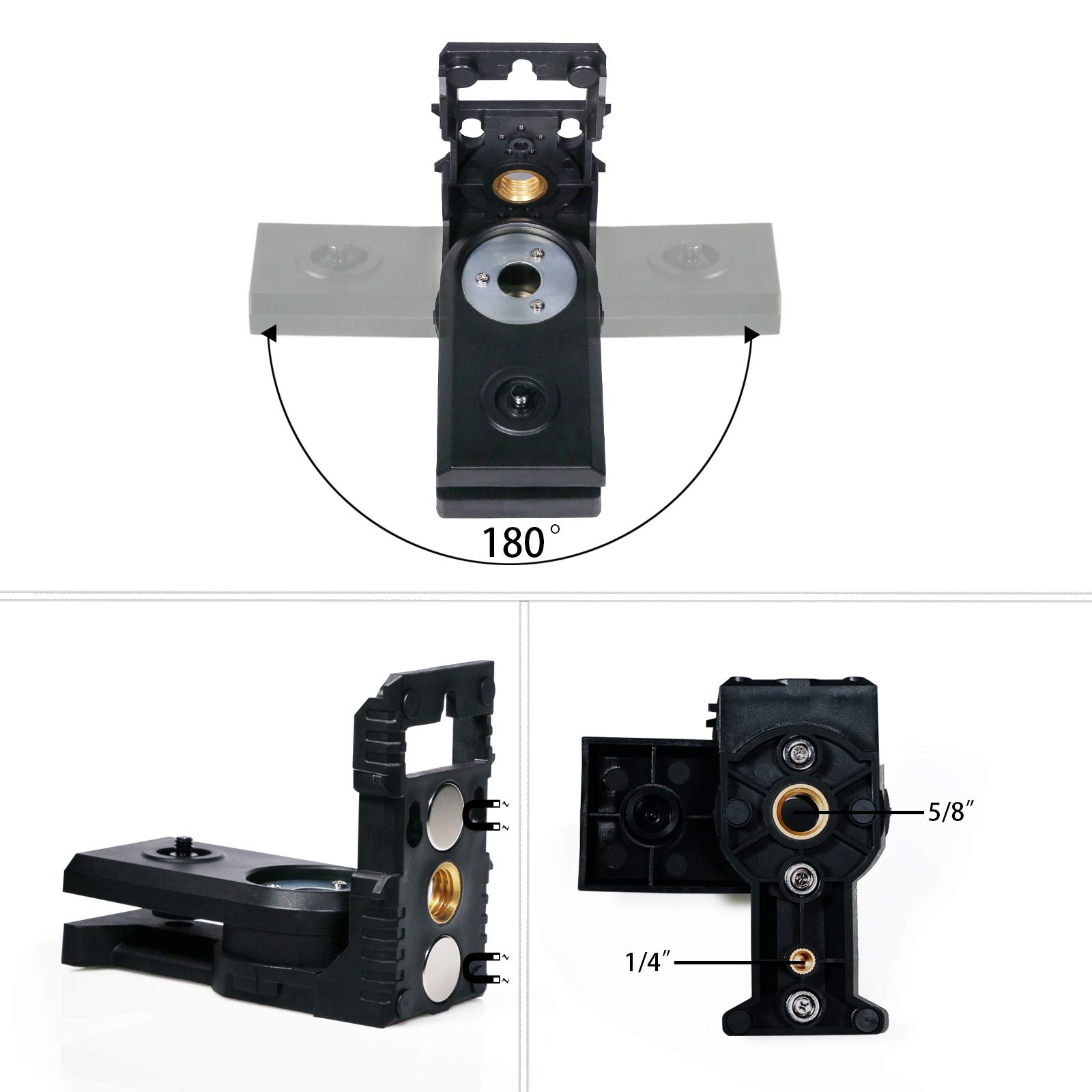 Zokoun Multi-function L-shape magnetic bracket laser level adapter - alternative to a standard 1/4 and 5/8 wire, fully adjustable magnetic swivel base up to 360 degrees for wall and