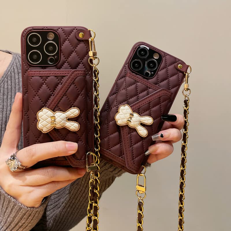 Casing for iPhone 14 Plus 13 12 Pro Max Dark Purple Cute Rabbit Card Pouch Bunny Separate Split Coins PU Leather Phone Cases (Purple,iPhone 13Pro)