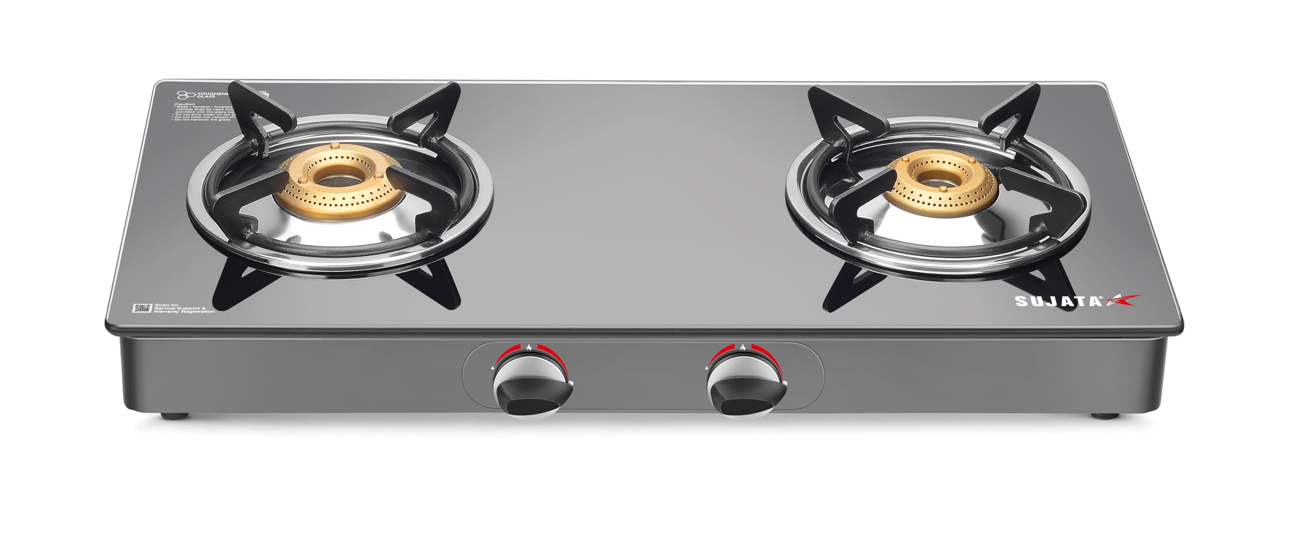 Sujata 2‑Burner Gas Stove – Glass Top, ISI Certified, 9‑Yr Warranty