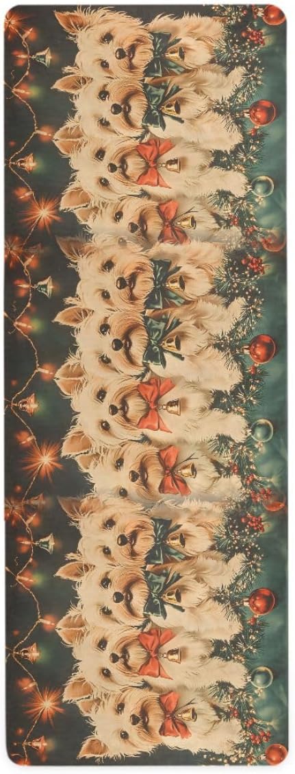 ALAZA Christmas Bell Dog Yoga Mat Non Slip Fitness Exercise Mat, Workout Mat for Yoga, Pilates and Floor Exercises