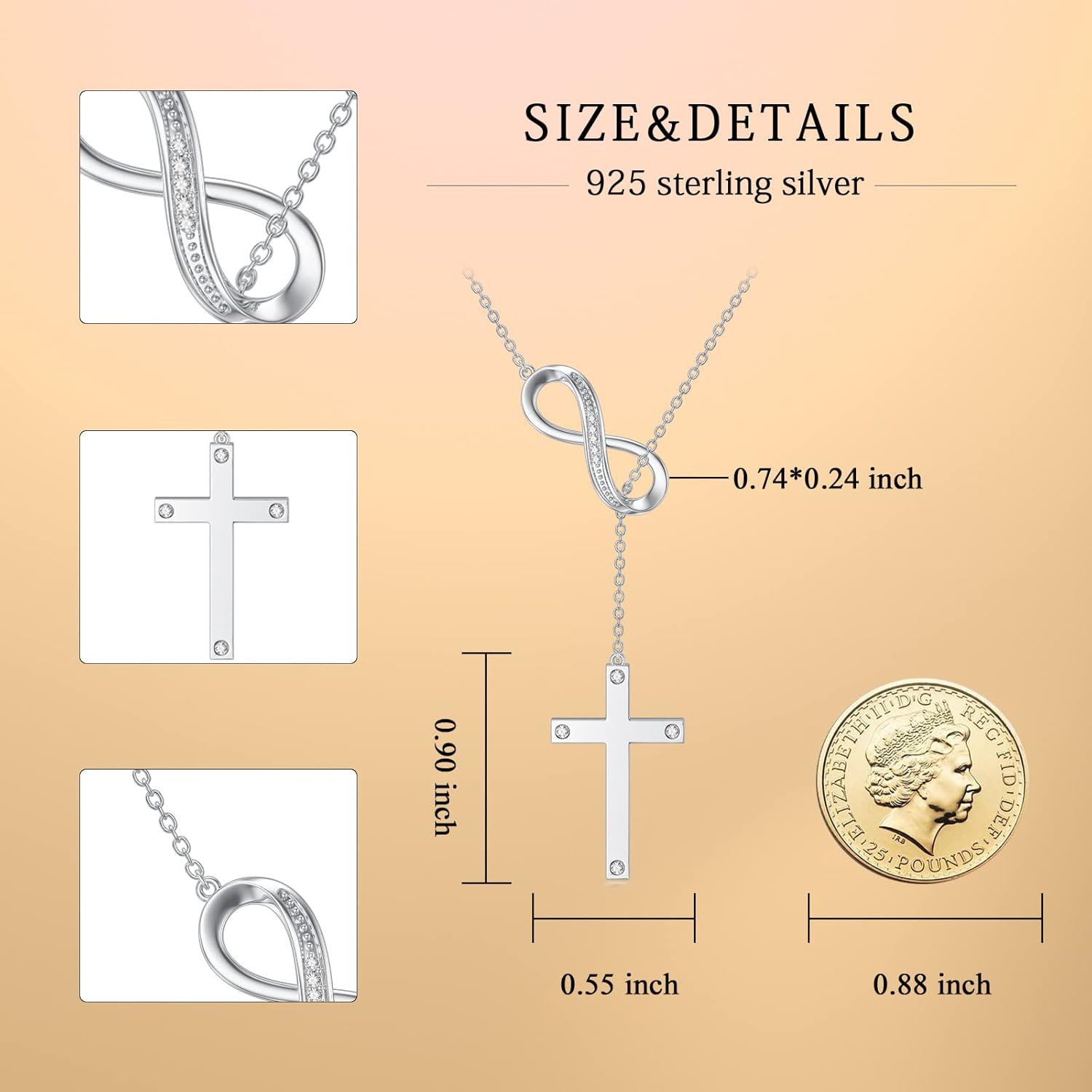 Heart/Infinity/Sideways Diamond Cross Necklace for Women 925 Sterling Silver Natural Diamond Cross Pendant Religious Jewelry for Her Wife Mom - Image 5