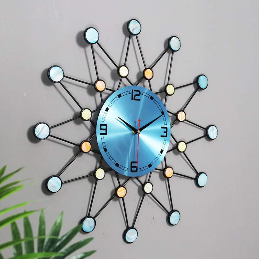 Zegary ścienne Nordic Blue Shell Clock Creative Fashion Handmade Arts Wnętrz Dekoracje Mute Kwarcowy Salon Wejście Wejście Urząd Domowy Dom 57 * 57cm